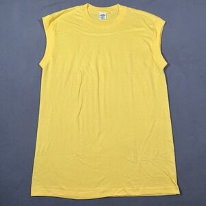 Vintage 80s Towncraft Tank Top Shirt L Yellow Single Stitch Sleeveless Tee‎ USA